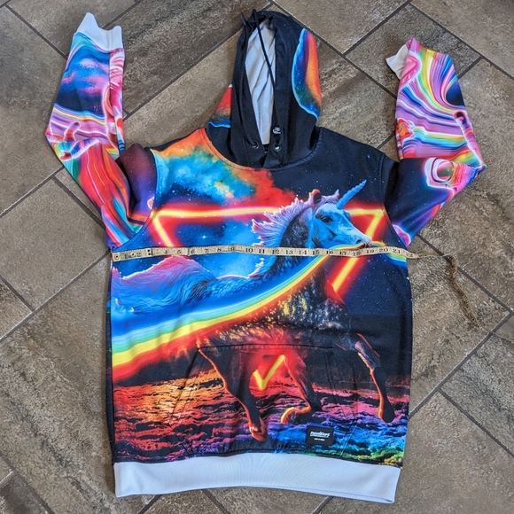 Fresh Hoods Graphic Neon Unicorn Space Hoodie Size S Rainbow Pink Yellow… - Picture 10 of 11
